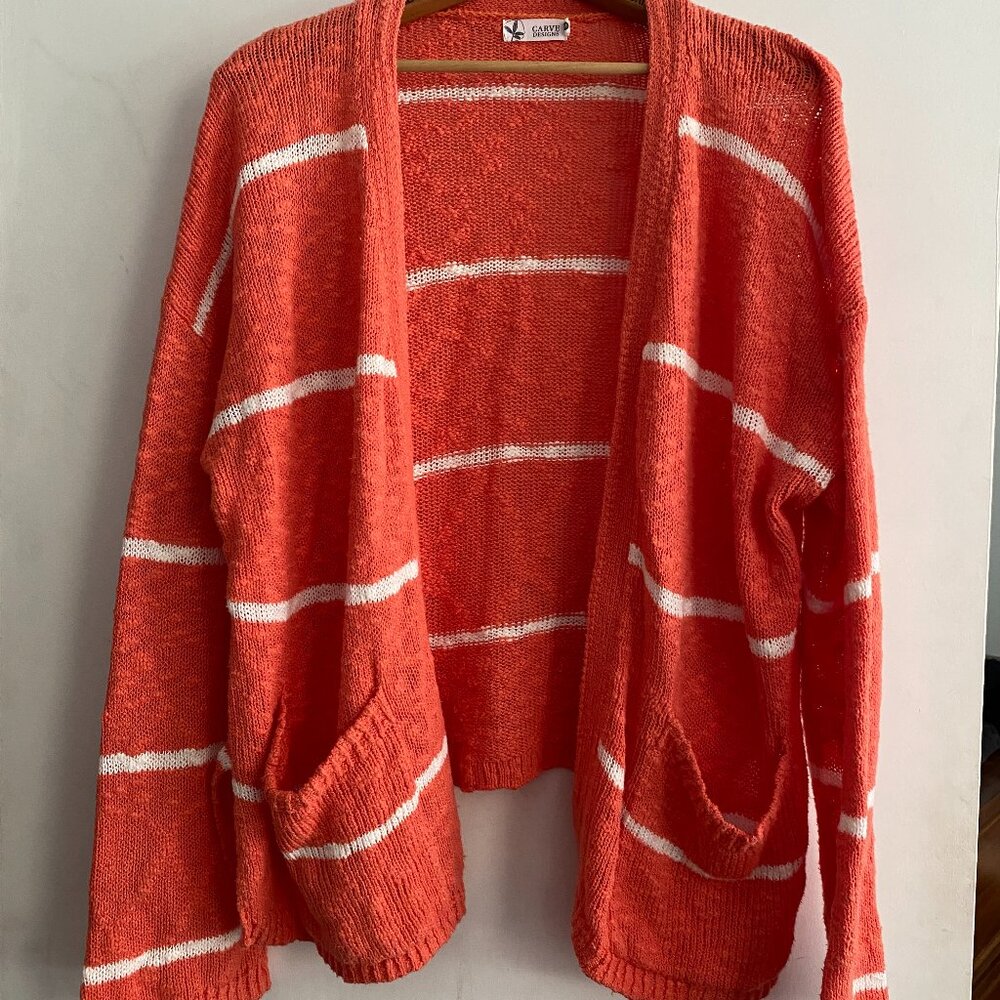 Cotton Knit Cardigan in Coral